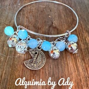 Alquimia Silver and Blue Charm Bangle Bracelet aquamarine